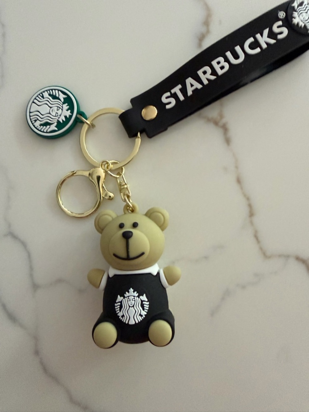 Starbucks Black & Green Bear Keychain with Gold Hardware
